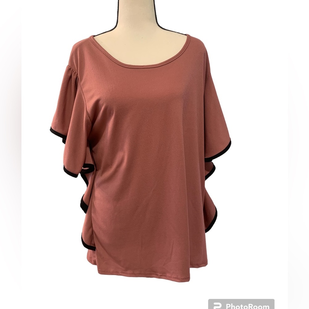 J.M Fleurette | salmon and black ruffle top